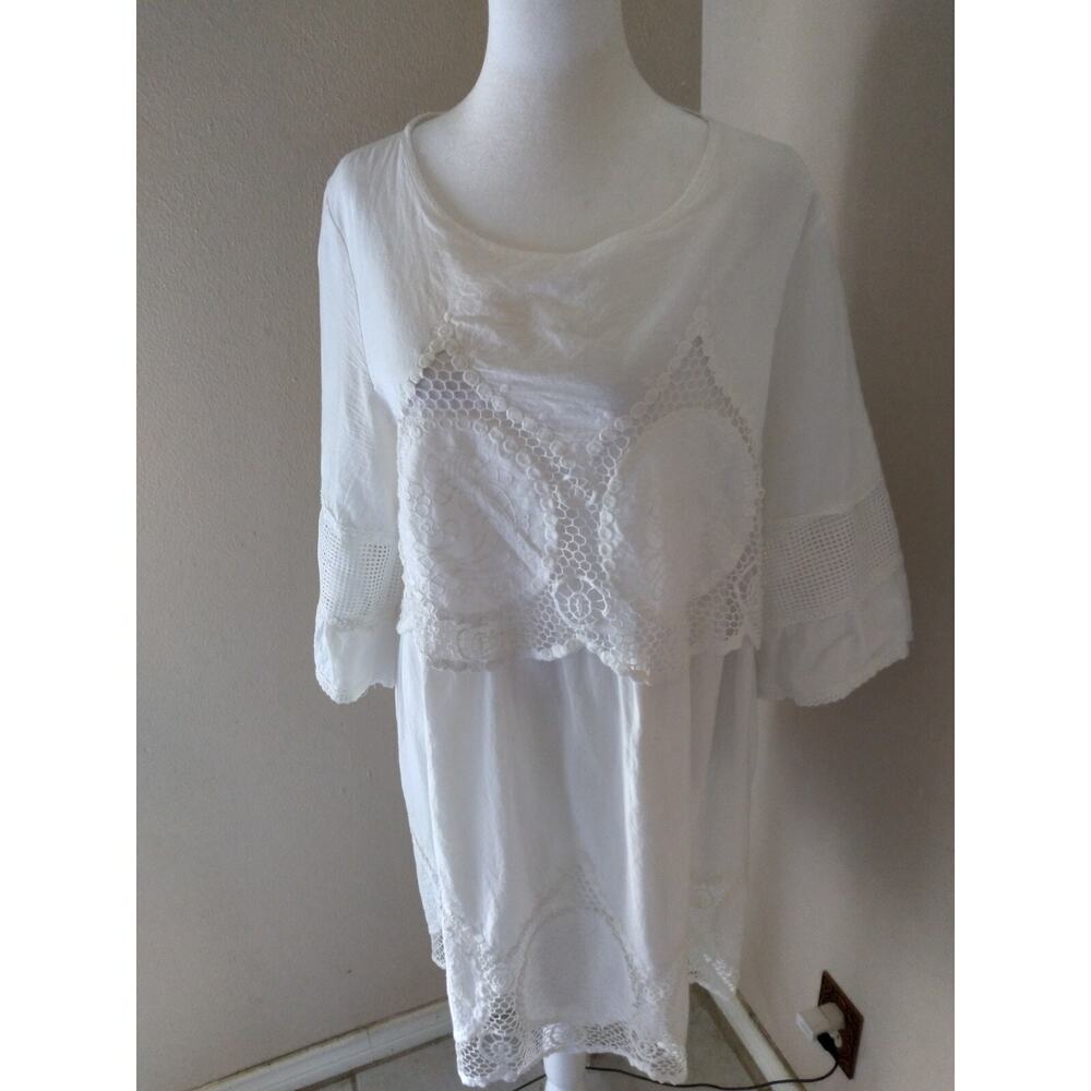 Simple Flavor Dress White Gauzy Flowing Sz 4XL Embroidered Beach Boho Fairy